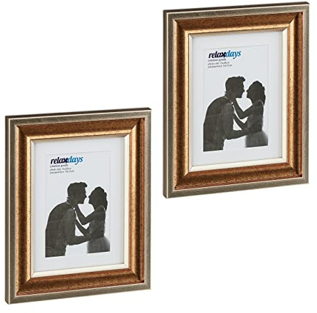 Relaxdays Bilderrahmen 2er Set, 15x20 cm, Hoch- & Querformat, Rahmen zum Aufhängen, Hinstellen, Passepartout, Farbwahl