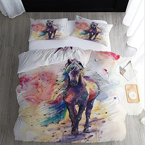 GEDAEUBA Parure Copripiumino Singolo Cavalli, Copri Piumino 135x200 e Federa 50x80, Set di Biancheria da Letto Animali della Fattoria in Microfibra Morbido, con Cerniera