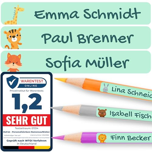 Personalisierbare Namensaufkleber für Kinder (120 Stk. 47x7 mm) - Wasserfeste Namensschilder für Gegenstände, Stifte & Textilien - Optimal für Kita, Kindergarten und Schule - Schöne Motive
