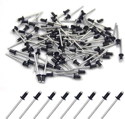 BESTYCHAO 100 remaches ciegos de aluminio de 4 mm x 8 mm, remache de extremo abierto, paquete de 100 unidades (negro)