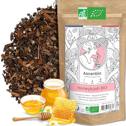 Ascenbio ✿ Té de hierbas Honeybush BIO ✿ Té de hierbas Relajación, Suavidad y Miel ✿ 180 g a granel ✿ Preparado y envasado en Francia ✿ Embalaje biodegradable