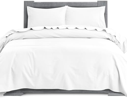 Elegant Comfort Soft 4-Piece 100% Turkish Cotton Flannel Sheet Set - Premium Quality, Deep Pocket Fitted Sheet, Ultra Soft, Cozy Warm Flannel Sheets - Queen, White