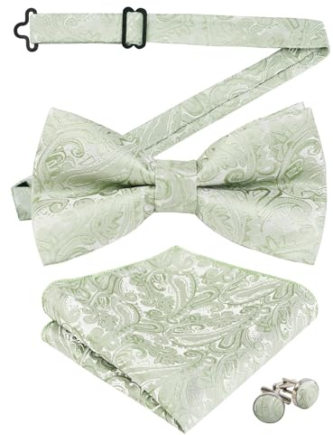 Alizeal Herren Fliege mit Farbverlauf Paisley, vorgebunden, Einstecktuch, Manschettenknöpfe Set | Formelle Party-Fliege, verstellbares Design, Smoking, zweilagiges Set