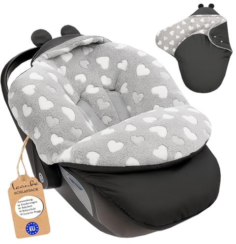 Leanbe Fußsack Baby Einschlagdecke für Winter geeignet für Kinderwagen Babyschale Babyfußsack Babybett Autositz Buggy (Herz weiß)