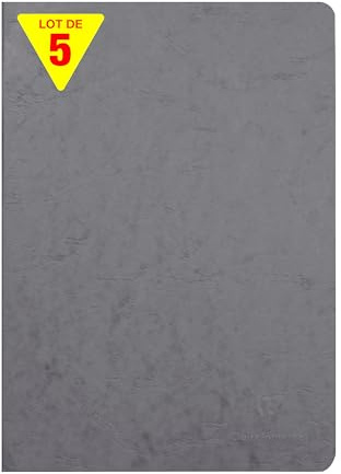 Clairefontaine 733065Cpack - Packung 5 Heft - Notizbuch geheftet, Age Bag, DIN A4 21x29,7 cm, 48 Blatt, liniert mit Rand, 90g, Grau, 1 Pack