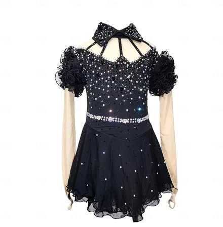 JRUIA Eiskunstlauf Wettkampf Kleid Für Mädchen Professionelle Eislaufbekleidung Für Damen Handgefertigt Ballettrock Aus Spitze Kostüm Für Rhythmische Leistungsgymnastik,Schwarz,XXXL