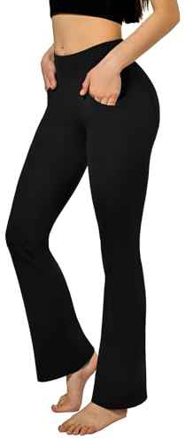 SINOPHANT Pantaloni da Yoga da Donna con 4 Tasche a Vita Alta ，Opaco Controllo della Pancia Flared Leggings per Pilates Esercizio Fitness Lavoro Casuals Nero M