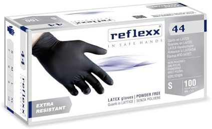 REFLEXX R44 300 Guanti lattice NERO senza polvere - gr 6.2-300 PEZZI VARIE TAGLIE - OFFERTA - per TATUATORI MECCANICI ESTETISTE (S)