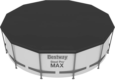Bestway Flowclear 12 Foot Round Pool Cover with Drain Holes and Drawstring Closure Type for Above Ground Pools and Outdoor Use, Black