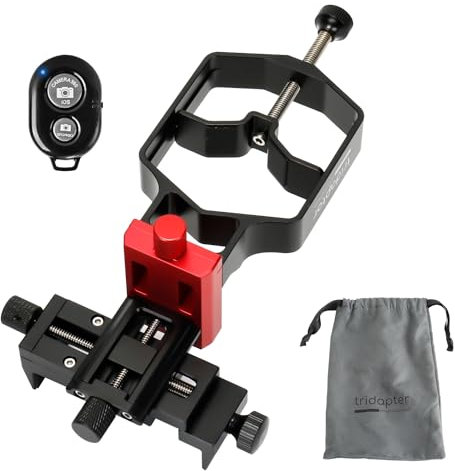 Lottsall Tridaptor - Universeller Digiscoping Adapter, Hochpräziser 3-Achsen aus Metallhalterun mit Fernbedienung, Teleskop-Spektiv, Monokular-Mikroskop und Fernglas für All-Smartphone
