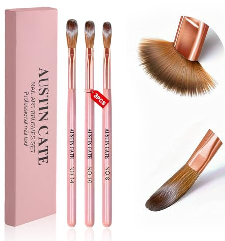 3 Piezas Pinceles para Uñas, Set de Plumas de Arte de Uñas, Brocha Profesional para Uñas de Gel Acrílico, Tamaño 8/10/14 Pincel Plano Kit Manicura Set Pintura
