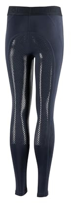 HORZE Kinder Reitleggings Madison, Vollbesatz Reithose Mädchen mit Silikon für besseren Halt im Sattel, Blau, 158/164