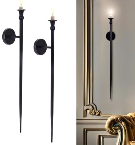 Candle Sconces Long Wall Candle Holder - 33 H Set of 2 Black Long Wall Candle Sconce Retro Chic Wall Sconces Candle Holder Decoration for Dining Room, Living Room, Office, Bathroom