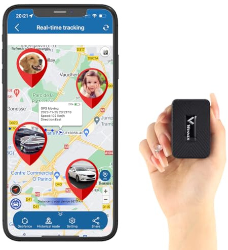 Winnes Mini GPS Tracker 1500 mAh Ohne ABO Mit Kostenloser App Anti Diebstahl Alarm Klein für Auto, Fahrrad, Kinder, Koffer