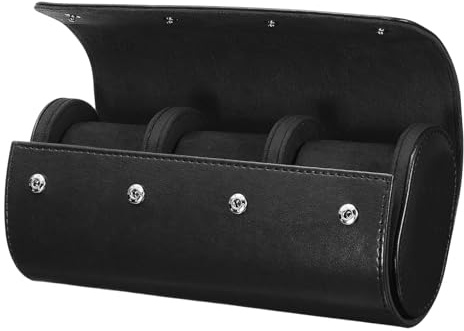 QUARKZMAN Custodia Viaggio Orologi Custodie 3 Slot Pelle Portatile Nero | per Uomini e Donne, Organizzatore Conservazione Orologi, con Cuscini Rimovibili, per Viaggiare Riporre Oggetti Casa