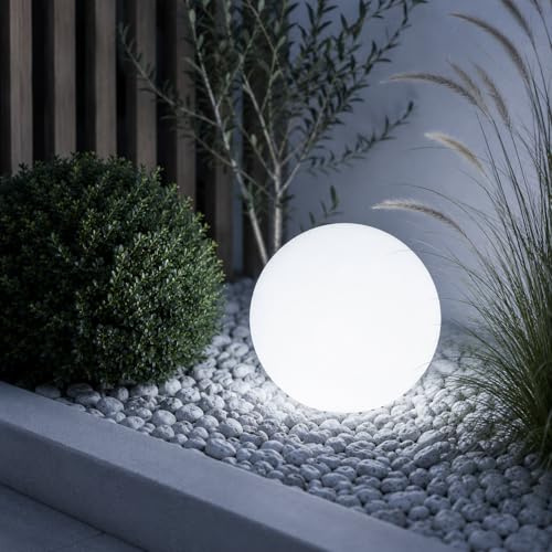 Lumiled Milchig Kugelleuchte Außen Außenkugelleuchte Kugellampe Weiß Gartenkugel Außenleuchte Kugel Wegeleuchte Lichtkugel wetterfest IP44 E27 Fassung inkl. Anschlusskabel 1,95m Ø 20cm
