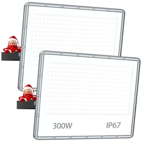 YIQIBRO 300W Faretto LED da Esterno 2 Pezzi - 30000LM Faretti Faretto da Esterno Impermeabile IP67 7000K Luce Fredda Faro Fari a LED per Esterni Giardino/Capannone