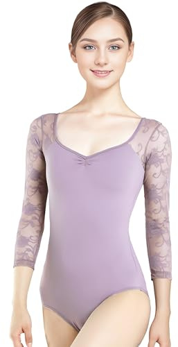 s.lemon Ballett Body Damen,Erwachsene Langarm Spitze Ballett Trikot