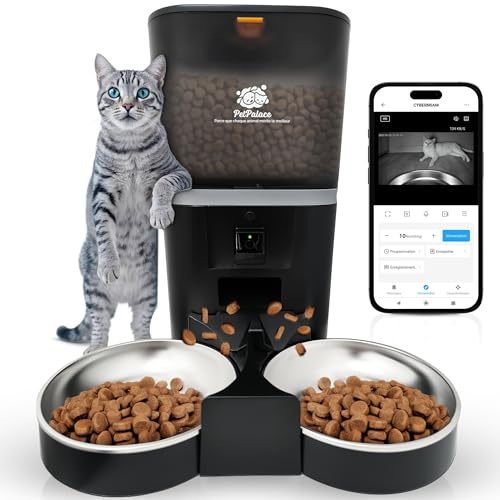 Distributeur croquettes Chat Automatique Double gamelle avec caméra – Nourriture équitable pour 2 Chats ou Plus – Surveillance à Distance – Sérénité pour Vous, Confort pour eux