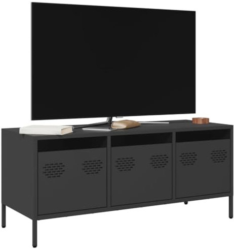 Sufrk Meuble TV noir 101,5 x 39 x 43,5 cm en acier laminé à froid - Meuble TV mobile, meuble de télévision, meuble industriel table basse vintage console pour salon