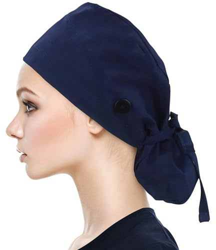 AABDTYYD Op Hauben Damen,Adjustable Work Cap,Cute Unisex Dust Cap,Op Hauben Für Frauen Arbeitsmützen Mit Knöpfen Und Bändern für Frauen Chirurgie-Peelingmütze Langes Haar