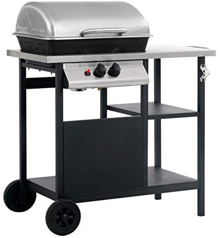 LAPOOH Barbacoa portátil de Gas con mesita 3 estantes, Barbacoas De Carbon Y Leña, Barbacoa Portatil, Barbacoas Terrazas Pisos, Parrilla Barbacoa, Barbacoas Exterior, Negro y Plateado