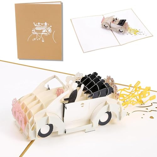 Tarjeta De Boda Emergente 3D, 3D Pop-Up Coche De Boda Tarjetas De FelicitacióN, Tarjeta 3D De Amor, San ValentíN 3D Desplegable Para Coche De Boda, Regalo De Boda, Tarjeta Especial Para Boda