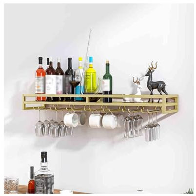 YFAURNDE Flaschenregal,Weinregale,Weinglasregal,Weinregal Wand Metall,Spirituosenregal zur Wandmontage,Weinregal aus Metall zur Wandmontage,Palette Eisen Weinregal,(Gold,80cm/31.5in)