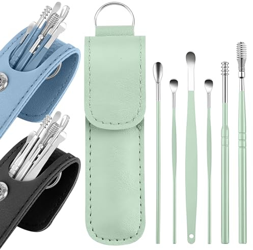 18 Stück Ohrenreiniger, 6 Teiliges Ohrenschmalz Entferner Set, Edelstahl Ohren Reinigung, Ohrreiniger für Erwachsene, Ohrenreiniger Mensch, Tragbar Ohr Reinigung, Ear Cleaner mit PU-Tasche