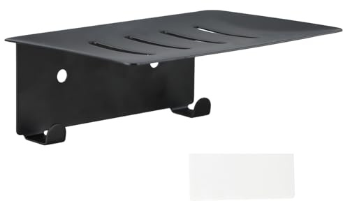 Seifenhalter, Ohne Stanzen, Wandmontage aus Edelstahl, Selbstklebender Sekundenkleber, Schwarz, Duschschwamm-Seifenhalter mit Haken und Ablaufgitter, Geeignet für Badezimmer, Küche, Balkon