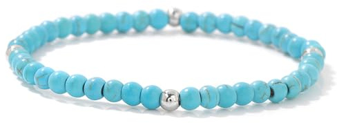 LOCCY Echtes Naturstein Armband für Damen, 4mm Perlenarmband Yoga Armband für Muttertag Geburtstag Valentinstag Geschenke für Mama Tochter Oma Enkelin Schwester (Türkis-1)