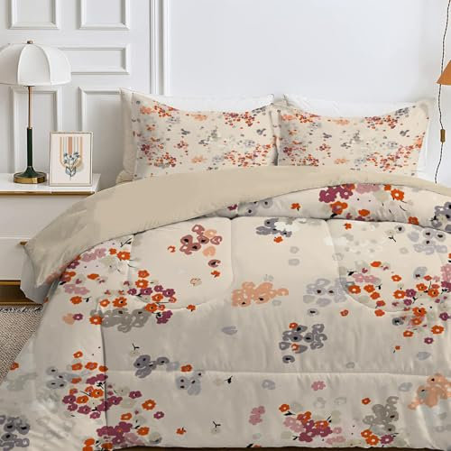SYHIEGO Blumen Bettdecke 135x200 cm, 4-Jahreszeiten Steppdecke, Waschbare Ganzjahresdecke ohne Bezug, Retro-Stil Muster Weiche Schlafdecke, Einzelbettdecke, Beige -Ea178