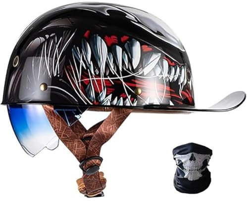 SYEBVTQ Vintage Halbschalenhelm Motorradhelm ECE-Zulassung Baseball Cap Mit Visier Fahrrad Cruiser Chopper Scooter Helm Jethelme Herren Retro Motorrad Halbhelm Frauen Mofa Helm
