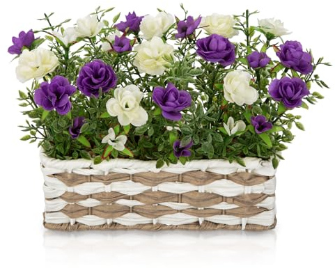 Arborus Kunstblumen im Topf Frühling Deko 22 cm Künstliche Blumen Tischdeko | Plastik Blumen Rosa Balkon Fensterbank Dekor Boho Rustikal Landhaus Deko Wohnzimmer Küche Schlafzimmer Home Hochzeit Dekor