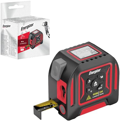 Energizer - Télémètre Laser 2 en 1, Mètre Laser 40m & Ruban à Mesurer 5m, Écran LCD, Rechargeable USB-C, Mètre à Ruban Laser Numérique Mesureur de Volume - Batterie Longue durée