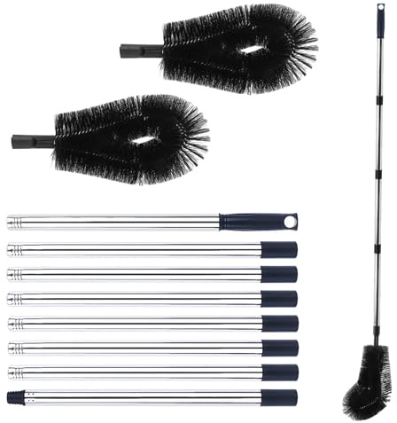 3.2M Telescopic Gutter Cleaning Kit - Extendable Aluminum Pole with Adjustable Brush & Steel Shovel - Ground-Based Roof Cleaner for Leaves, Debris, Cobwebs (No Ladder Needed)