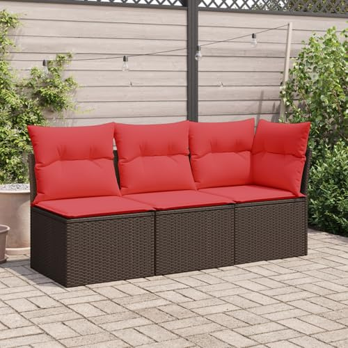 QZZCED Gartensessel ohne Armlehnen mit Kissen Braun Poly Rattan Balkon Sofa Set Outdoor Lounge Möbel für Innenhöfe