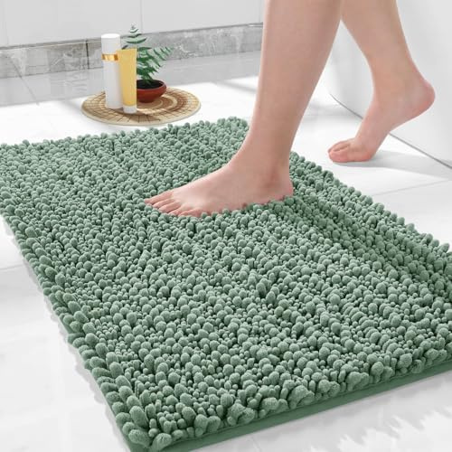 Yimobra Chenille Badematte rutschfest, Weicher Badvorleger Maschinenwaschbar, Mikrofaser Absorbent Badteppich, für Dusche und Badezimmer, 51 x 81 cm, Grün