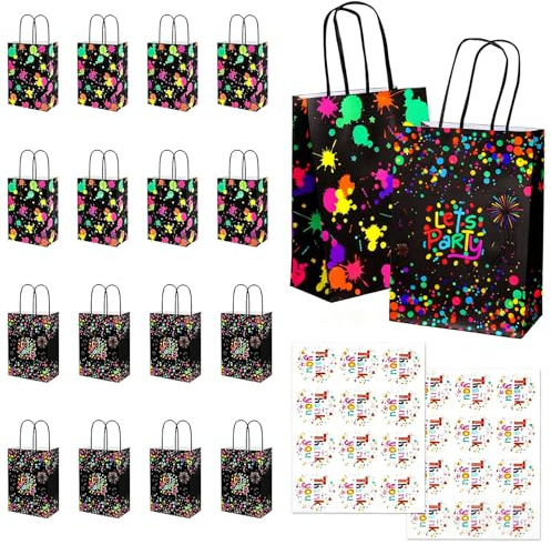 16 Stück Neon Party Deko Geschenktüten Kindergeburtstag Mitgebsel Tüten Kleine Papiertüten mit Henkel Leuchtende Geschenktüten Geschenktüte Geburtstag Partytüten Kindergeburtstag Neon Fasching