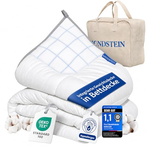 MONDSTEIN Gewichtsdecke 135x200 cm 6 kg | Schwere Therapiedecke für Erwachsene | 2-in-1 Schlafdecke aus Baumwolle | Weighted Blanket | Waschbar | Testsieger | Oeko-TEX