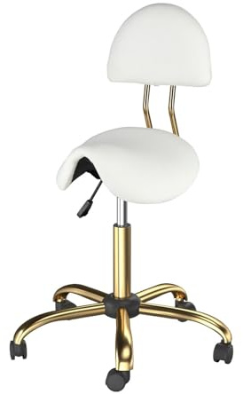 FXLUHAY Sattelhocker mit Rädern, höhenverstellbarer Drehhocker mit Rückenlehne for Salonmassage, Heimküche, Klinik, Gewichtskapazität 400 lbs(White)