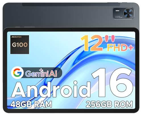 DOOGEE Tab E3+ Tablet 12 Pollici Android 16, Helio G100 Gaming Tablet Con Sim 2.4K 7.6mm, 48GB+256GB, 8800mAh 18W OTG 4G LTE, Dual Card Slots WiFi 2.4G/5G, 13MP+5MP, 90Hz Quattro Altoparlanti, Grigio