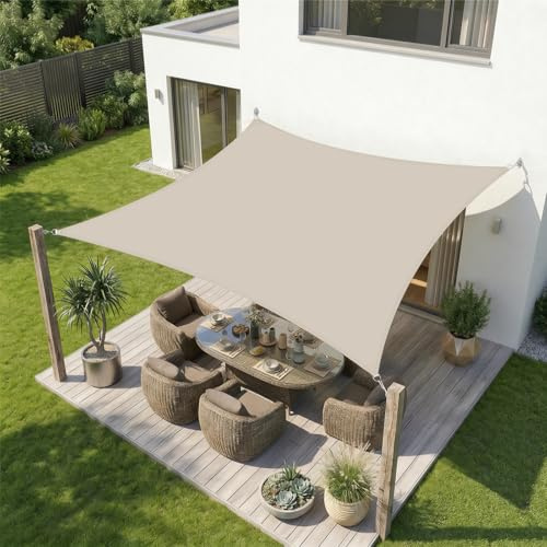 Sekey Sonnensegel Wasserdicht 2x3m Rechteckig – ohne Mittelnaht, hochdichtes PES 160g/m², mit Edelstahl-Ringen & Lotus-Effekt, reißfest & 95% UV-Schutz, für Balkon Terrasse Garten, Taupe