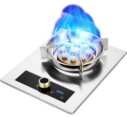 Cuisinière À Gaz 1 Brûleur, 5,2 KW, 9 Cavités, Minuterie Haute Performance, Plan De Travail En Verre Trempé, Kit D'alimentation En Gaz NG/GPL,For Camping En Caravane(LPG)