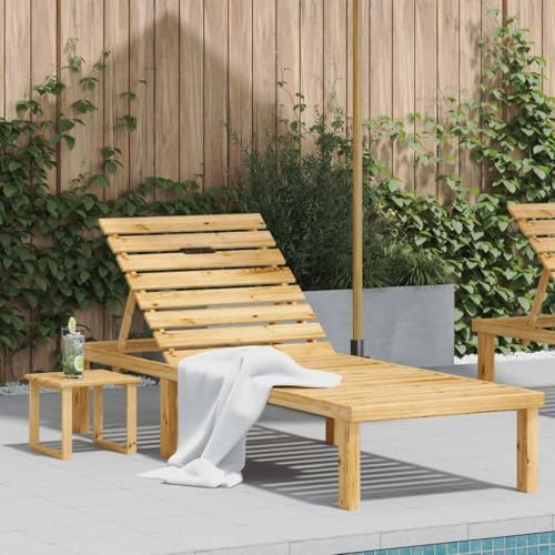 Teenpull Trädgårdssolstol, furu, impregnerad, justerbart ryggstöd, 200 x 70 cm, loungestol för terrass, inklusive sidobord, utomhus relaxstol