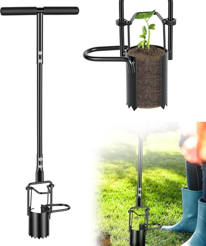 Piantatore di bulbi da 94 cm, strumento per piantare bulbi da fiore con morbido manico lungo, fondo seghettato, trapianto per prato per la riparazione del prato, iris, narcisi, tulipani, cipolla, nero