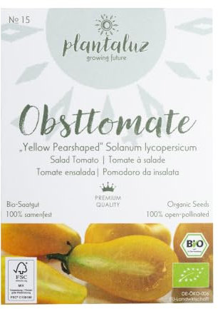 Plantaluz Obsttomate Yellow Pearshaped Bio Saatgut – Tomatensamen | GELBE OBSTTOMATE: Die Sorte Yellow Pearshaped bildet zahlreiche birnenförmige Früchte mit auffälliger gelber Färbung.