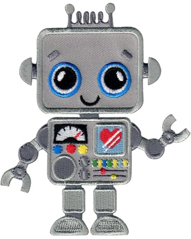 PatchMommy Roboter Aufnäher zum Aufbügeln für Kinder, 9 x 7,3 cm | Gesticktes Bügelbild, Patch & Applikation für Baby- und Kinderkleidung & Rucksäcke – zum Aufbügeln oder Aufnähen