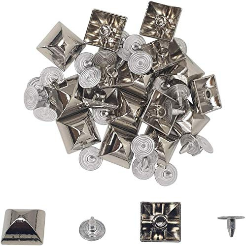 Trimming Shop Quadratische Messing Pyramidennieten mit Basis Pins Leder Nieten für DIY Handwerk, Kleidung, Taschen Dekoration, Geldbörsen Verzierung, Messing, Silber (8 mm), 8 mm