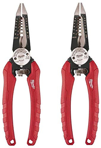 Milwaukee 48-22-3079 6-In-One Combination Wire Stripping and Reaming Pliers for Electricians, 2 Pack
